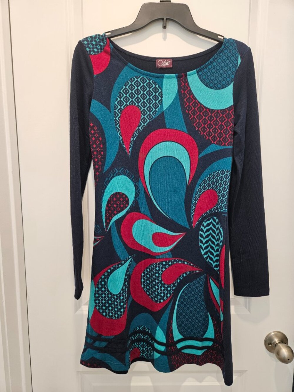 Abstract Print Long Sleeve Tunic Dress